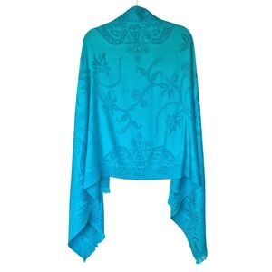 Paisley Stole Scarf Wrap Shawl In Turquoise Blue With Tonal Design